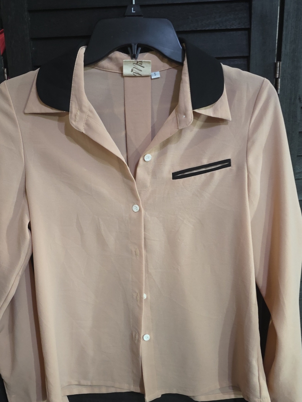 Neutral Blouse in Light Beige with Black Trim